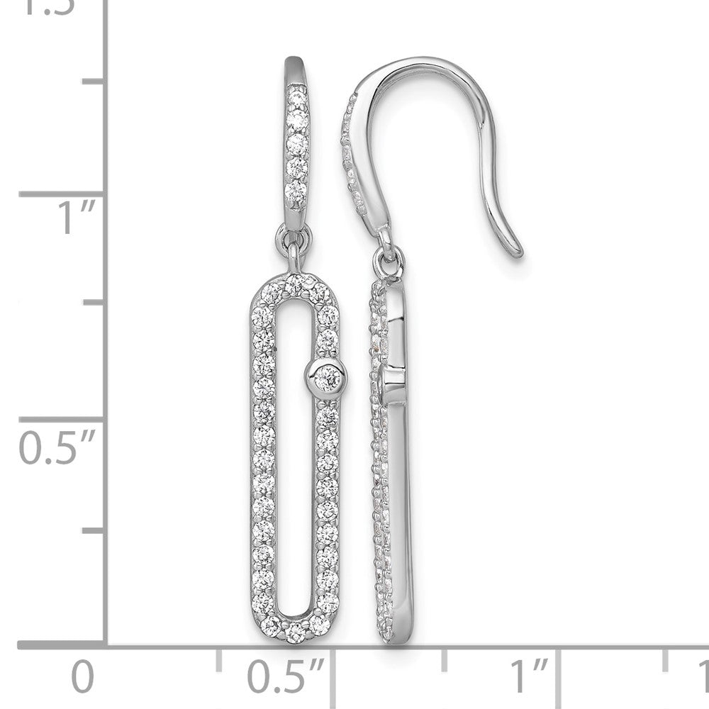 Sterling Silver RH-plated Polished CZ Elongated Link Dangle Earrings