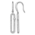 Sterling Silver RH-plated Polished CZ Elongated Link Dangle Earrings