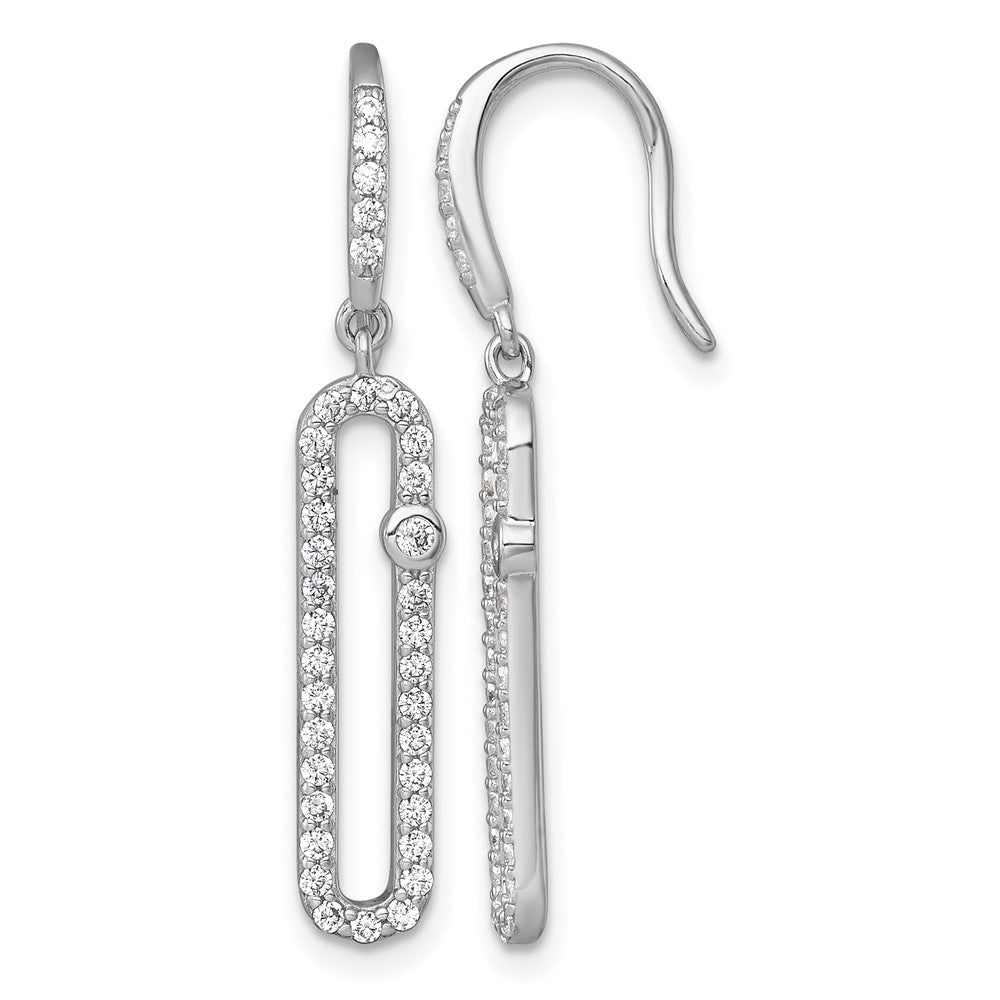 Sterling Silver RH-plated Polished CZ Elongated Link Dangle Earrings