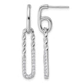 Sterling Silver Rhodium-plated CZ Twisted Paper Clip Dangle Post Earrings