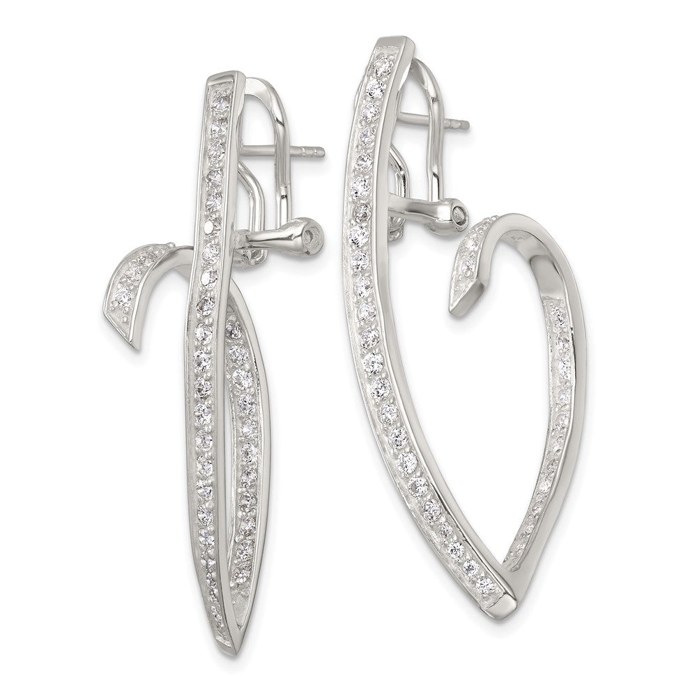 SSilver Polished CZ Fancy Swirl In and Out Omega Back Post Earrings