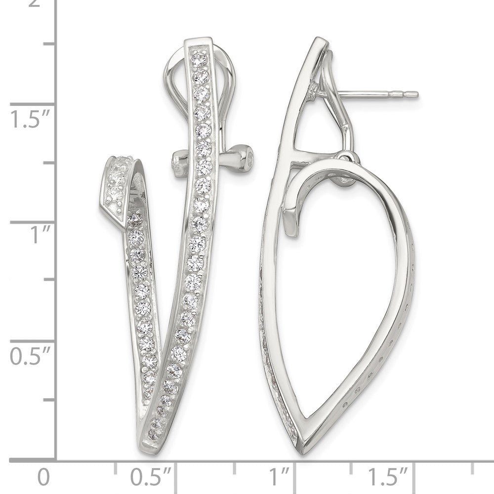 SSilver Polished CZ Fancy Swirl In and Out Omega Back Post Earrings