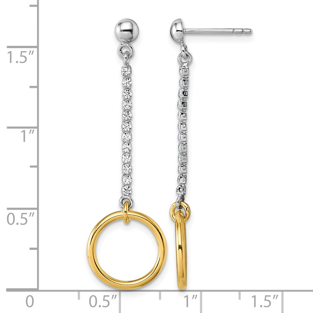 Sterling Silver Rhodium and Gold-plated CZ Circle Dangle Earrings