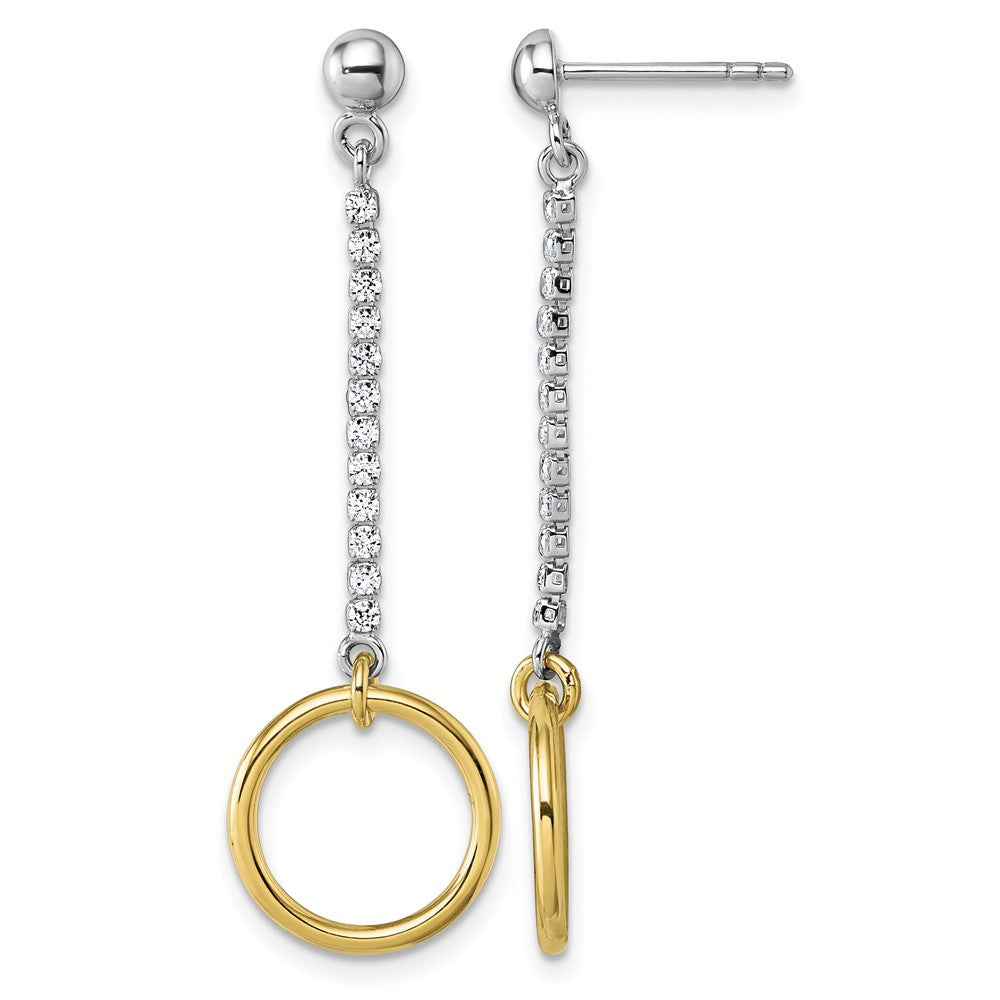 Sterling Silver Rhodium and Gold-plated CZ Circle Dangle Earrings
