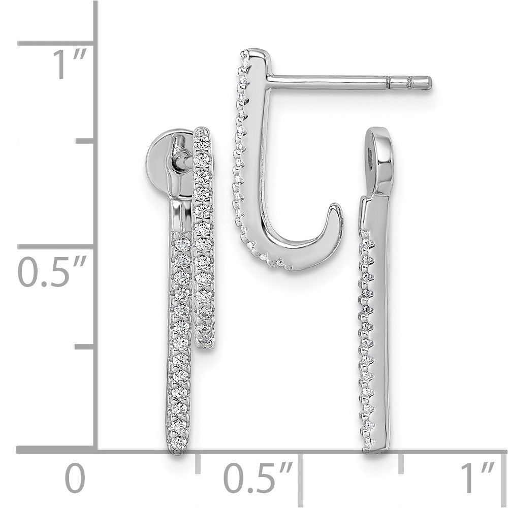 Sterling Silver Rhodium-plated CZ Front and Back Dangle Post Earrings
