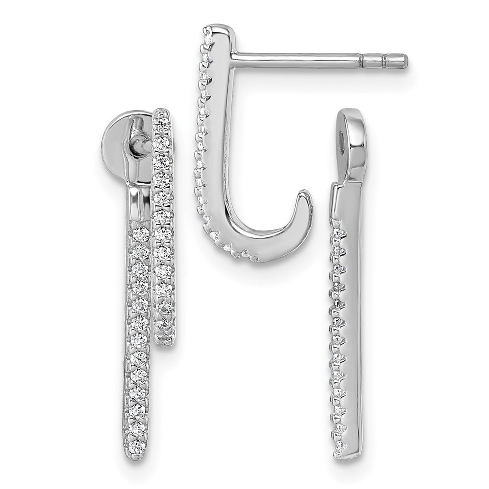 Sterling Silver Rhodium-plated CZ Front and Back Dangle Post Earrings