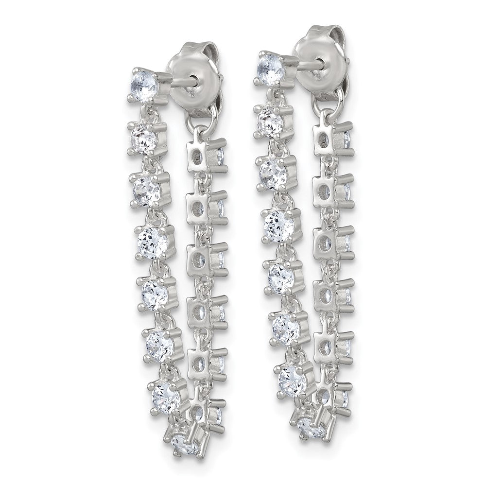 Sterling Silver Polished CZ Front and Back Post Dangle Earrings