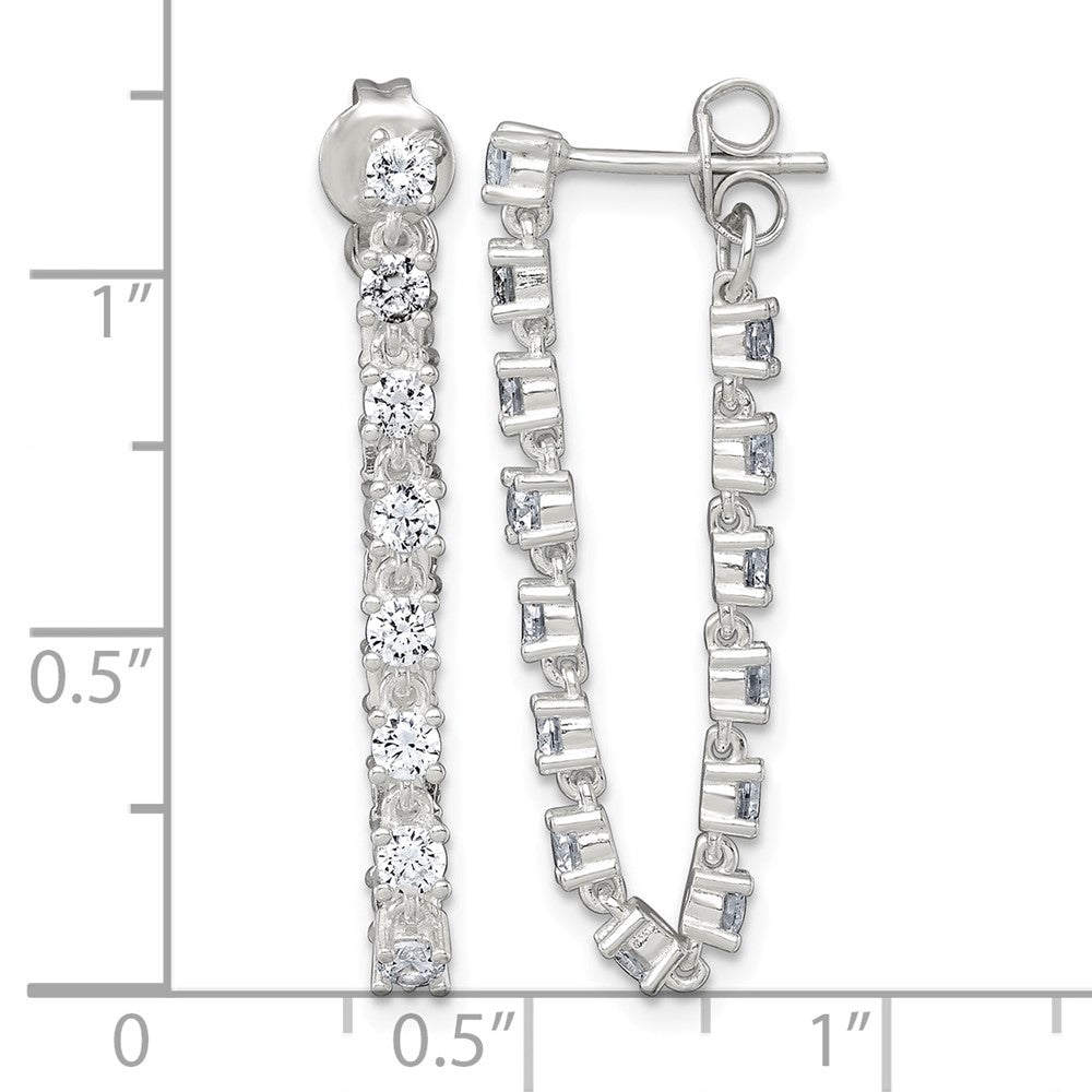 Sterling Silver Polished CZ Front and Back Post Dangle Earrings