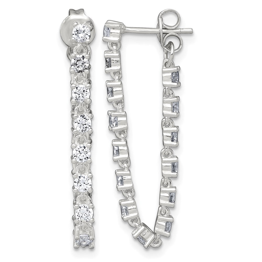 Sterling Silver Polished CZ Front and Back Post Dangle Earrings