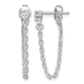 Sterling Silver Polished CZ Dangling Chain Post Earrings