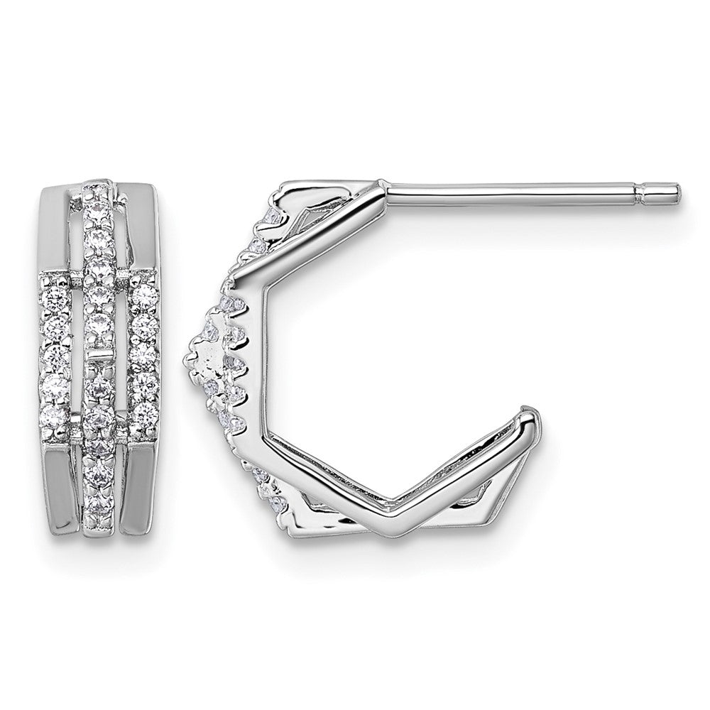 Sterling Silver Rhodium-plated CZ Polished Post J-Hoop Earrings