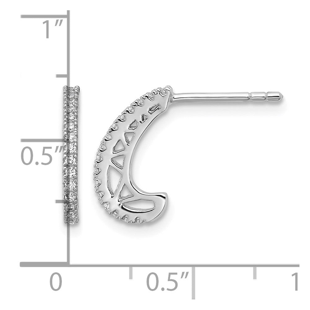 Sterling Silver Rhodium-plated CZ J-Hoop Post Earrings