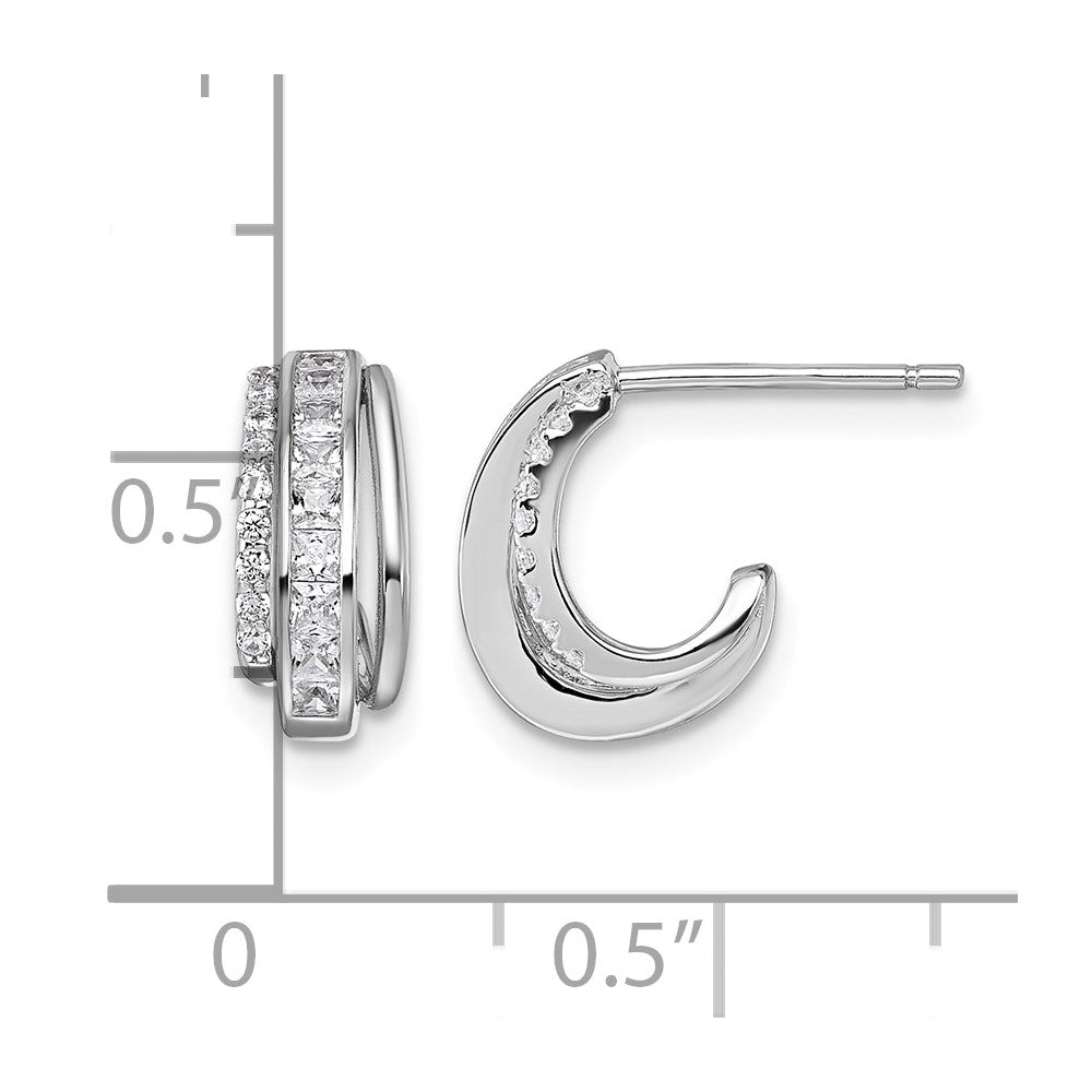 Sterling Silver Rhodium-plated Polished CZ Post J-Hoop Earrings