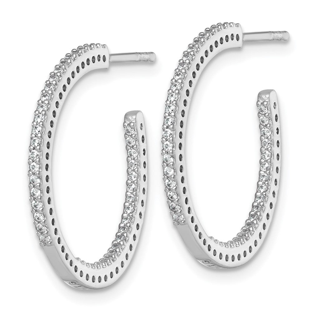 SSilver RH-plated Polished 1.6mm CZ In and Out Post C-Hoop Earrings
