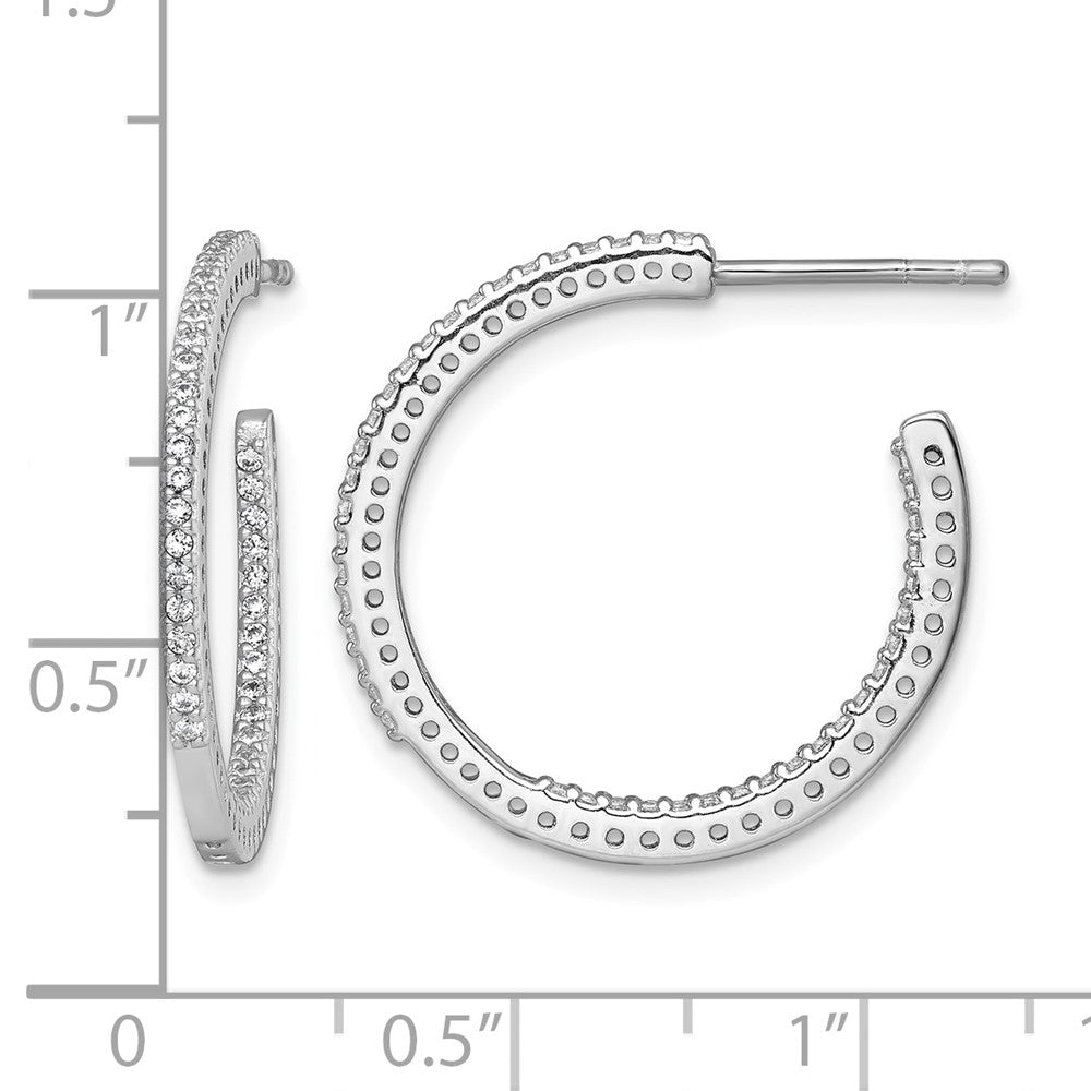 SSilver RH-plated Polished 1.6mm CZ In and Out Post C-Hoop Earrings