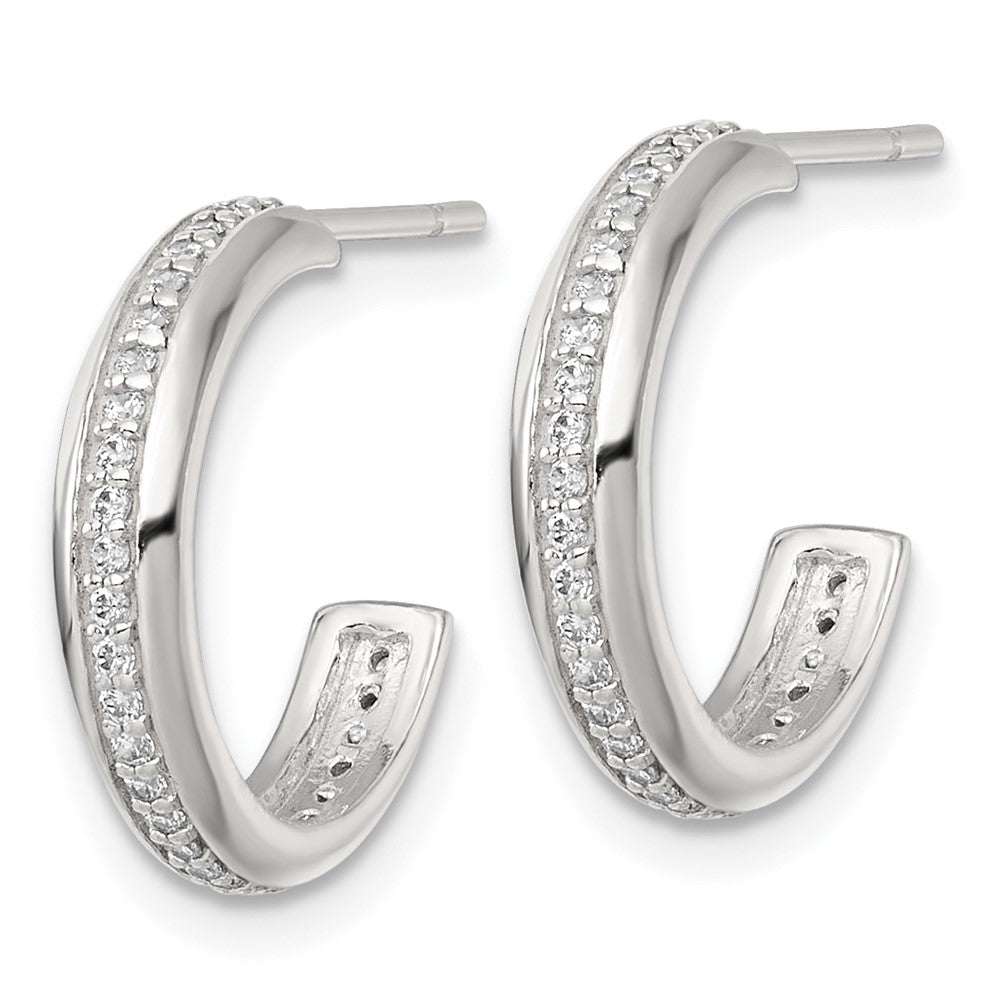 Sterling Silver Polished 16x3.5mm CZ Post C-Hoop Earrings