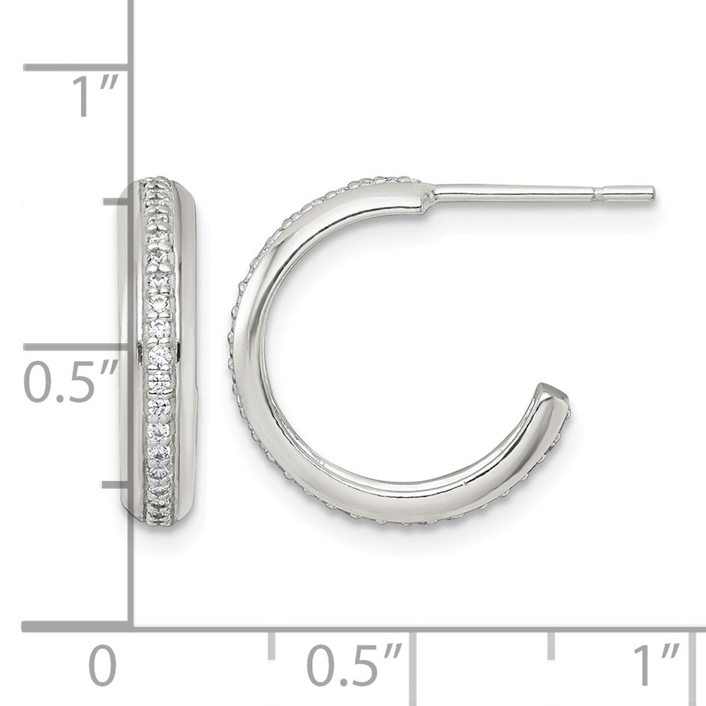 Sterling Silver Polished 16x3.5mm CZ Post C-Hoop Earrings