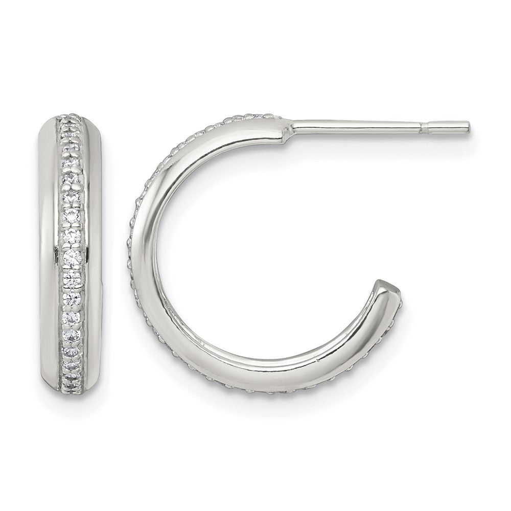 Sterling Silver Polished 16x3.5mm CZ Post C-Hoop Earrings
