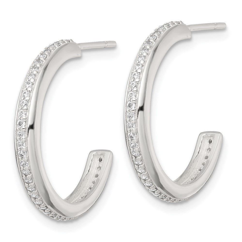 Sterling Silver Polished 21.5x3.5mm CZ Post C-Hoop Earrings