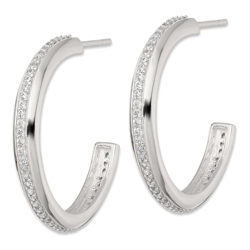 Sterling Silver Polished 26.5x3.5mm CZ Post C-Hoop Earrings