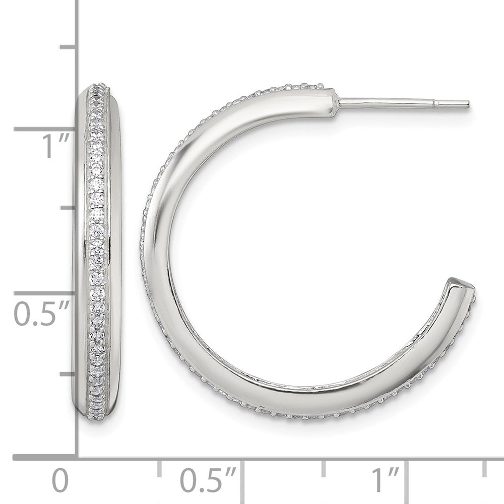 Sterling Silver Polished 26.5x3.5mm CZ Post C-Hoop Earrings