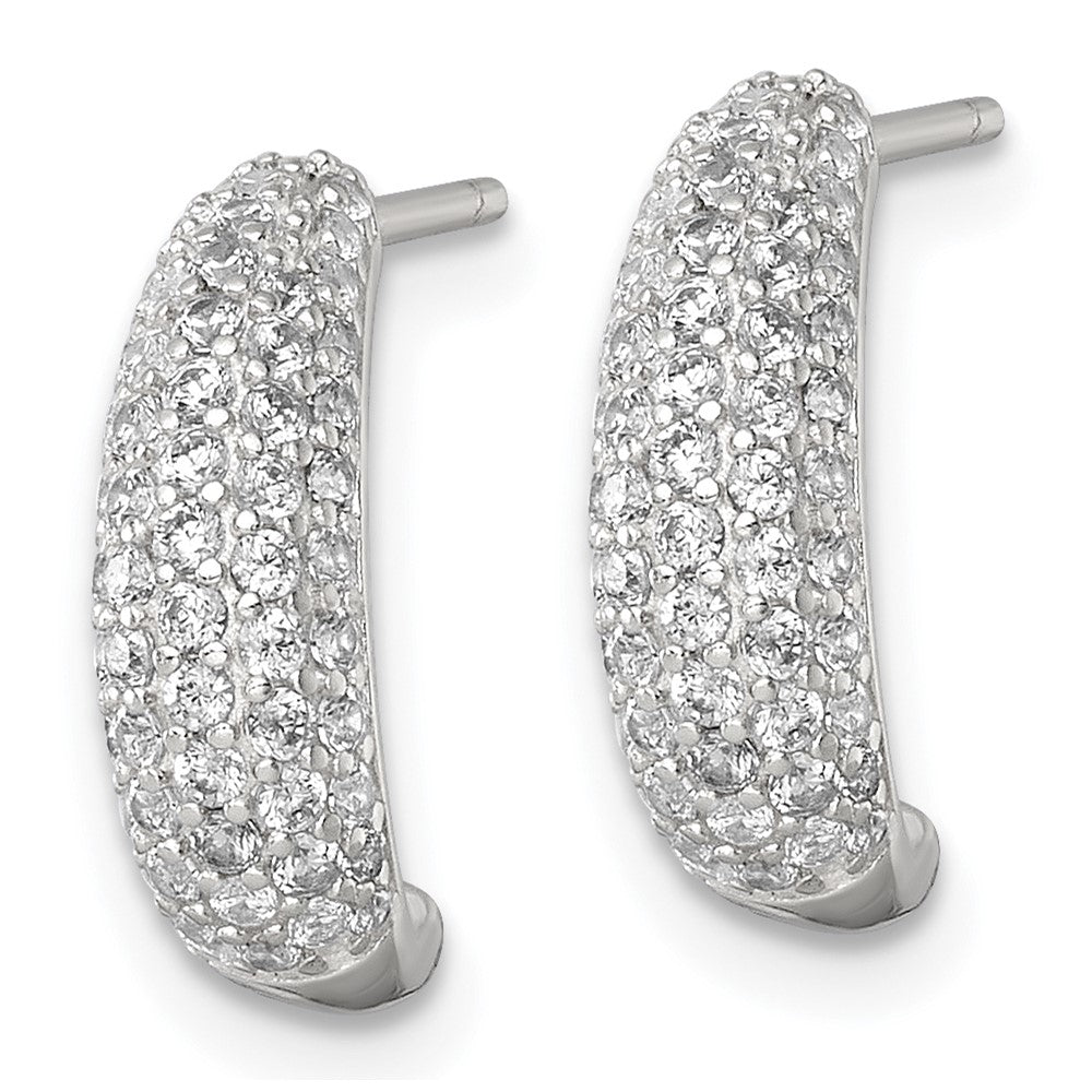 Sterling Silver Polished Pave CZ Post J-Hoop Earrings