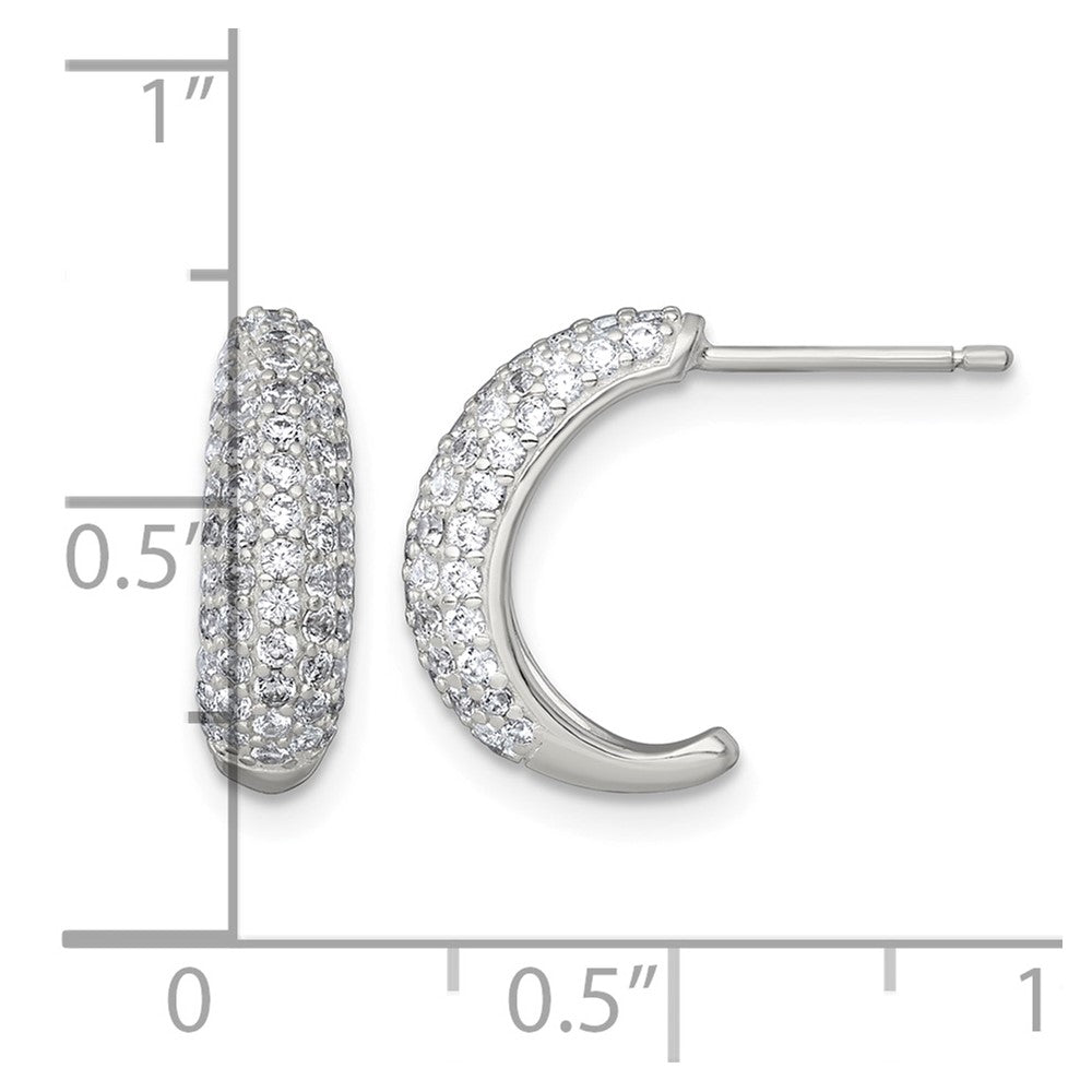 Sterling Silver Polished Pave CZ Post J-Hoop Earrings