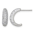 Sterling Silver Polished Pave CZ Post J-Hoop Earrings