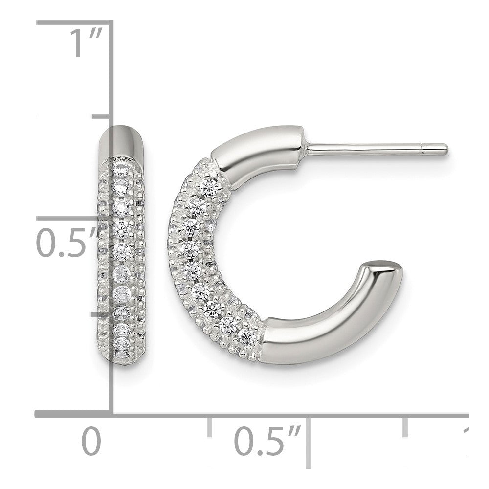 Sterling Silver Polished Pave CZ Post C-Hoop Earrings