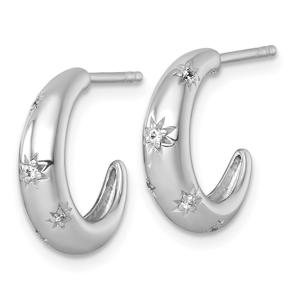 Sterling Silver RH-plated Polished CZ Stars Post C-Hoop Earrings