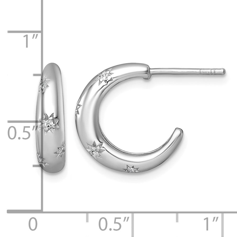Sterling Silver RH-plated Polished CZ Stars Post C-Hoop Earrings