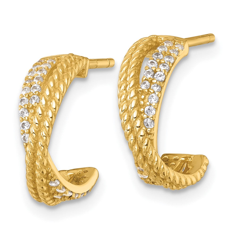 Sterling Silver Gold-Tone Polished and Twisted CZ Post C-Hoop Earrings