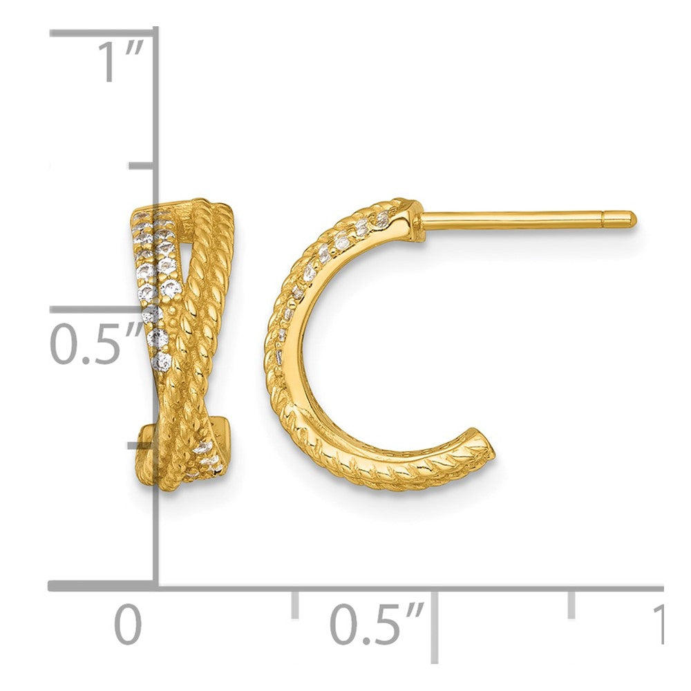 Sterling Silver Gold-Tone Polished and Twisted CZ Post C-Hoop Earrings