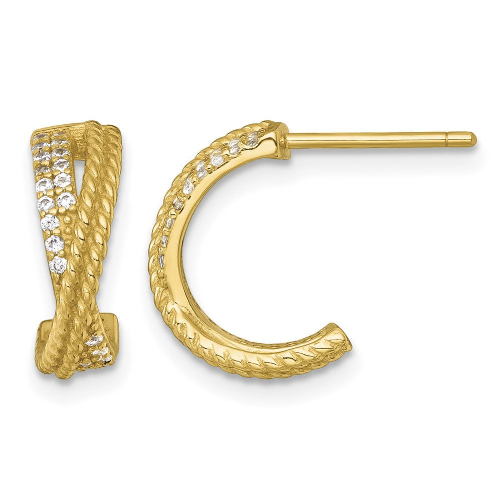 Sterling Silver Gold-Tone Polished and Twisted CZ Post C-Hoop Earrings