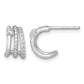 Sterling Silver RH-plated Polished Beaded CZ Post C-Hoop Earrings