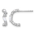 SSilver RH-plated Polished CZ and Lab Created Opal Post C-Hoop Earrings