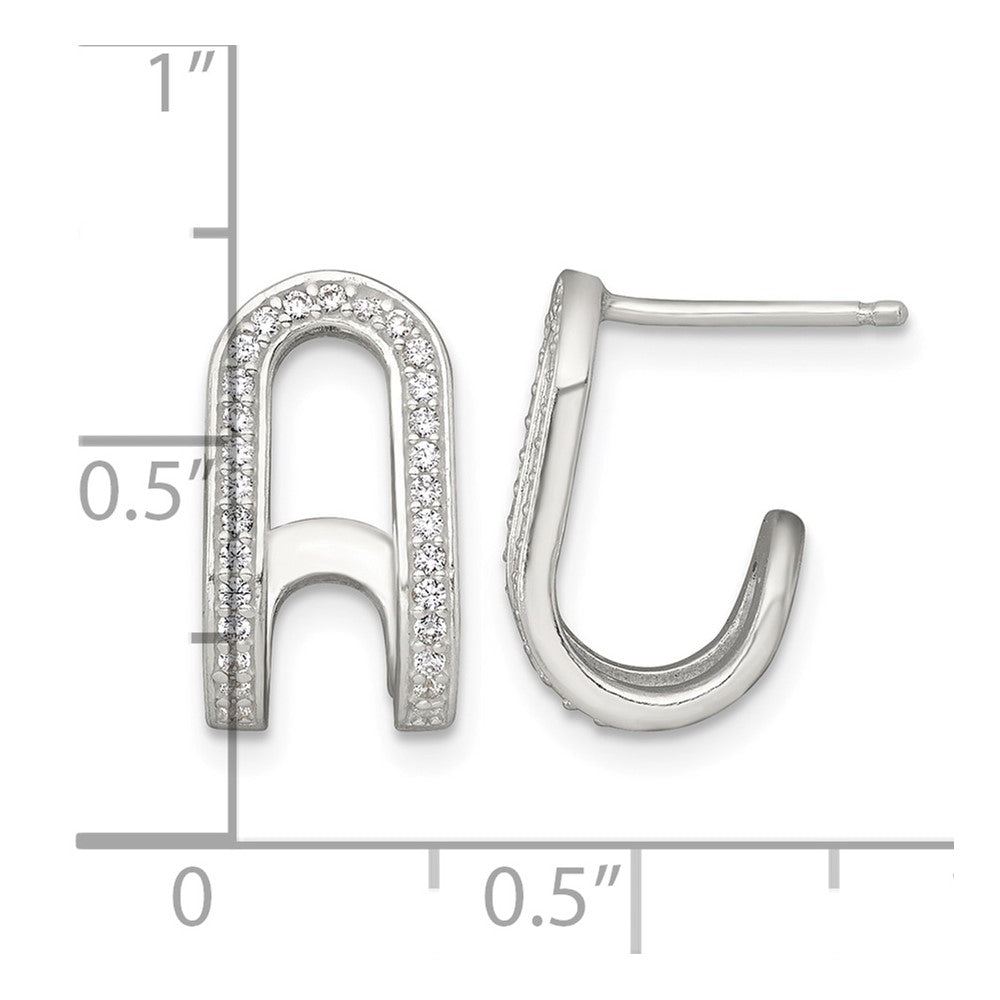 Sterling Silver Polished CZ Curved Post J-Hoop Earrings