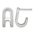 Sterling Silver Polished CZ Curved Post J-Hoop Earrings