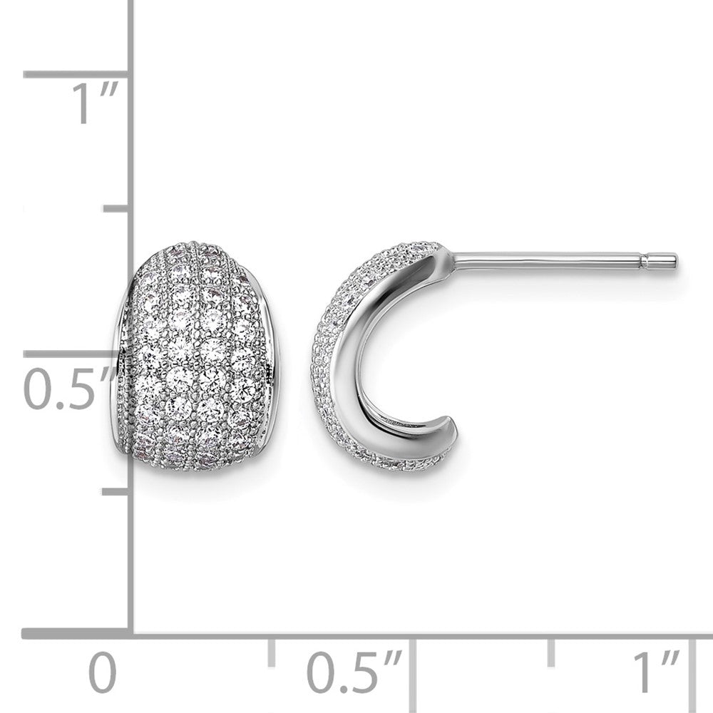 Sterling Silver Rhodium-plated CZ Pave Post J-Hoop Earrings