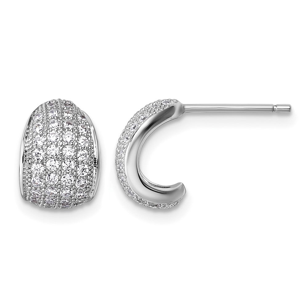 Sterling Silver Rhodium-plated CZ Pave Post J-Hoop Earrings