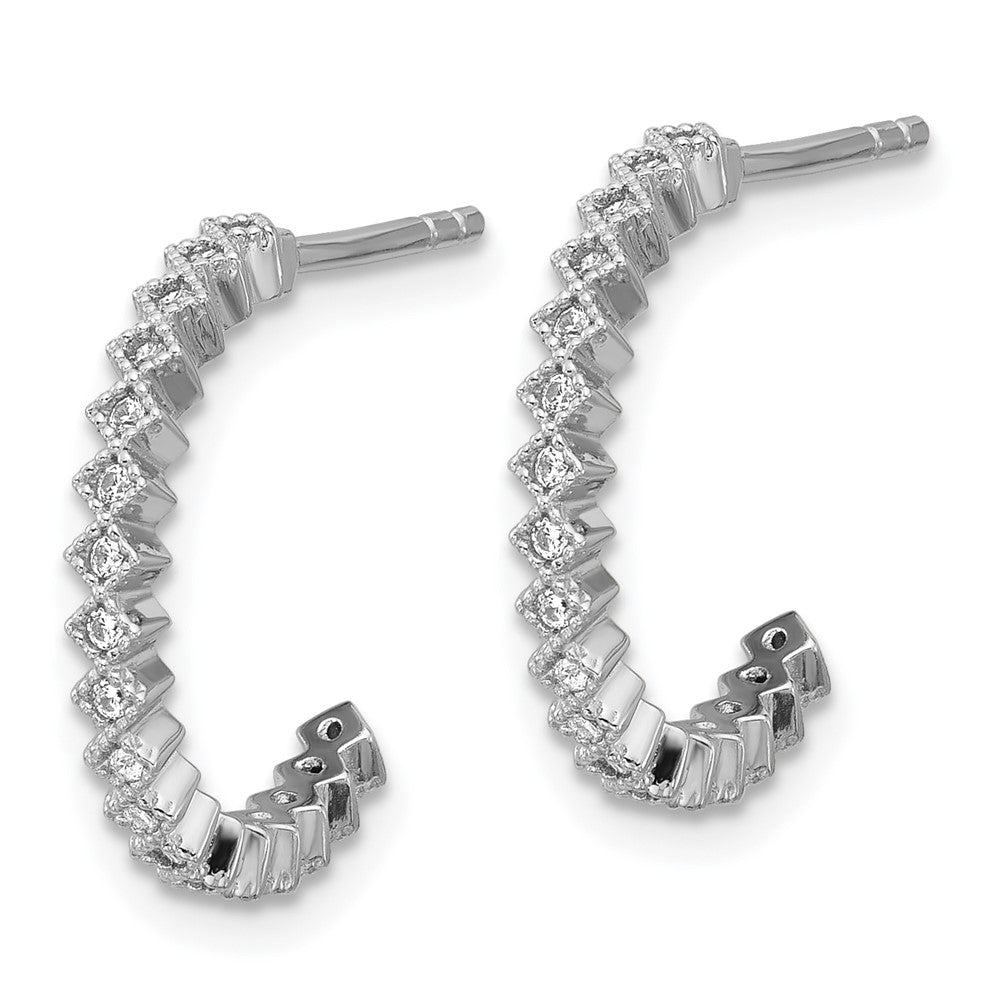 Sterling Silver Rhodium-plated CZ J-Hoop Post Earrings
