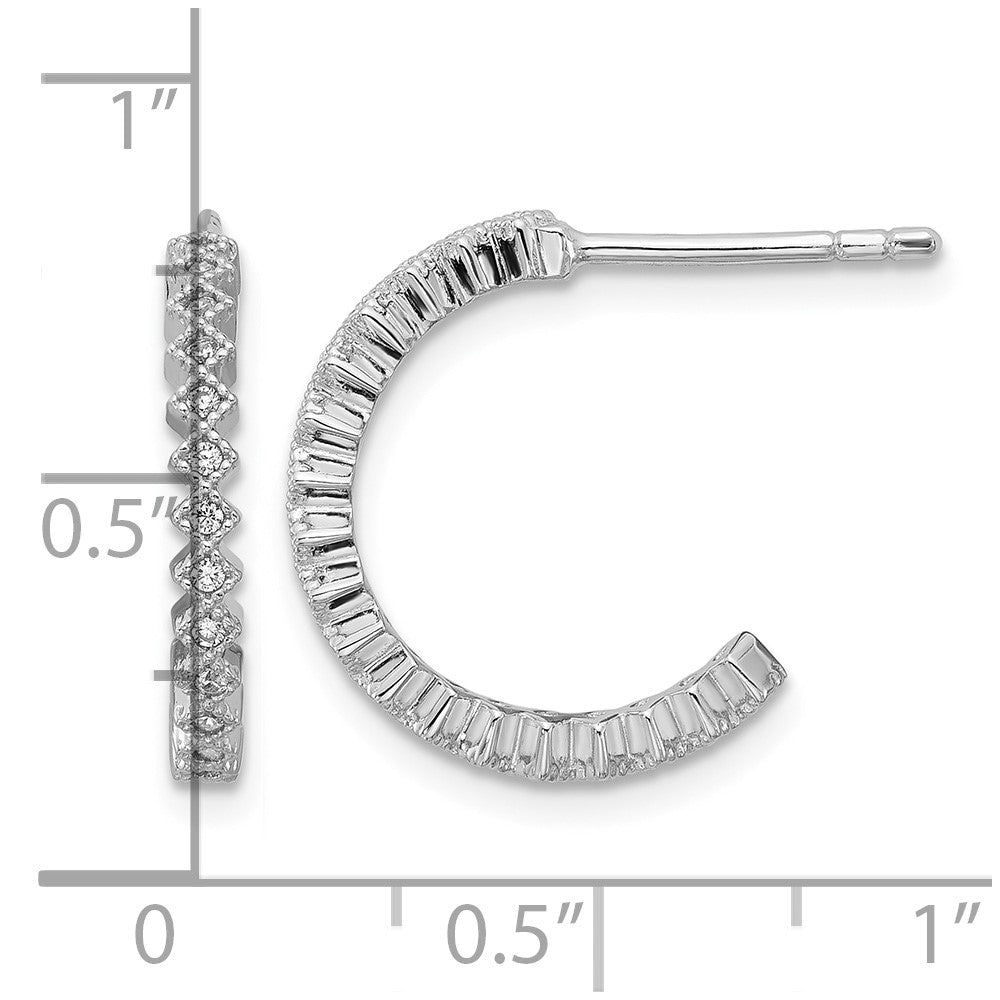 Sterling Silver Rhodium-plated CZ J-Hoop Post Earrings