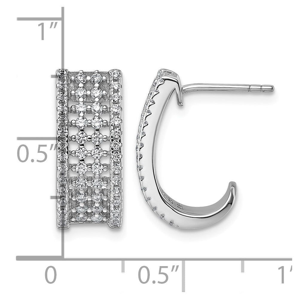Sterling Silver Rhodium-plated CZ Post J-Hoop Earrings