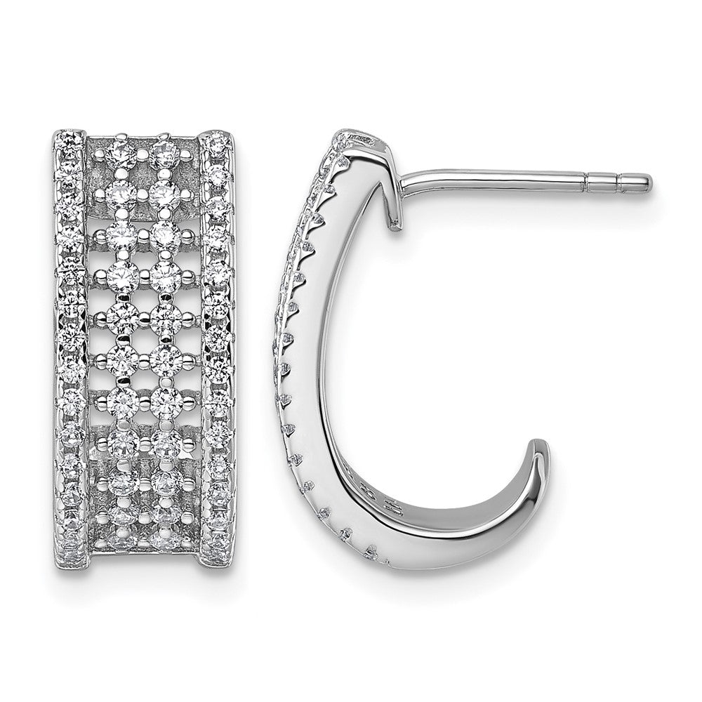 Sterling Silver Rhodium-plated CZ Post J-Hoop Earrings