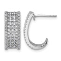 Sterling Silver Rhodium-plated CZ Post J-Hoop Earrings