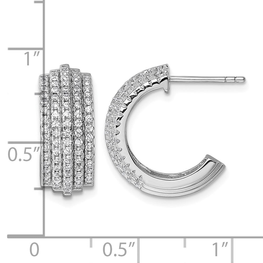 Sterling Silver Rhodium-plated 5 Row Post J-Hoop Earrings