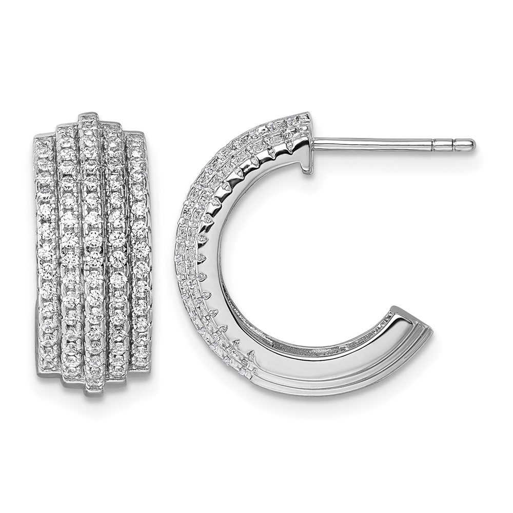 Sterling Silver Rhodium-plated 5 Row Post J-Hoop Earrings