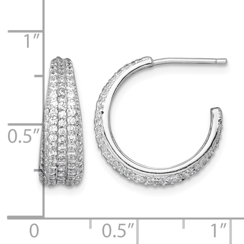 Sterling Silver RH-plated Tapered Pave CZ Post C-Hoop Earrings