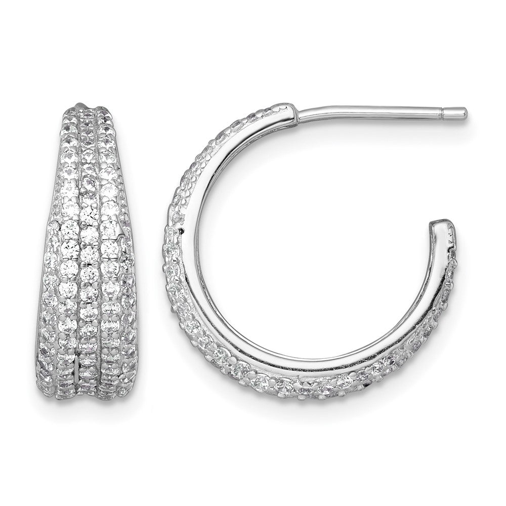 Sterling Silver RH-plated Tapered Pave CZ Post C-Hoop Earrings