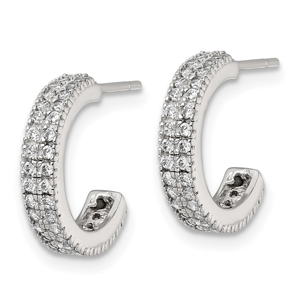 Sterling Silver Polished 3.2mm CZ Post C-Hoop Earrings